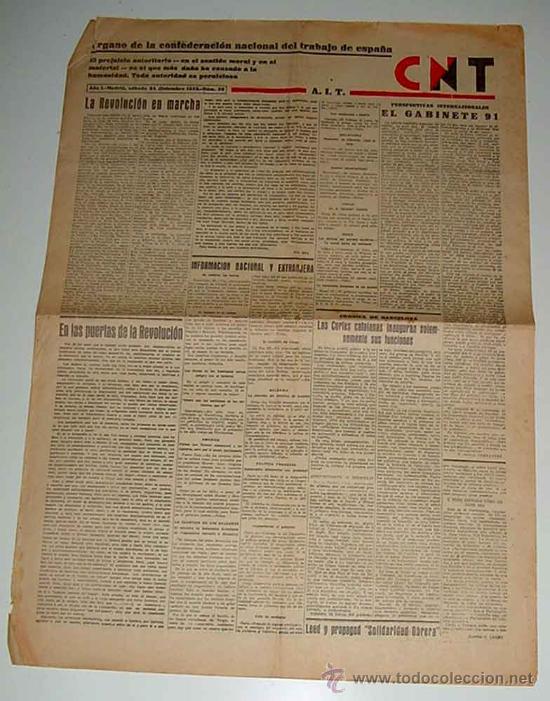 Militaria: ANTIGUO PERIODICO DE LA CNT - N&ordm; 36 DE 24 DE DICIEMBRE DE 1932, REPUBLICA, ORGANO DE LA CONFEDERACIO