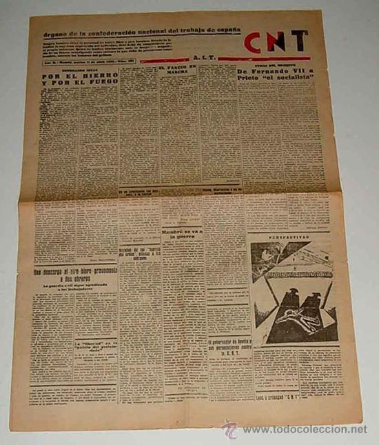 Militaria: ANTIGUO PERIODICO DE LA CNT - N&ordm; 128 DE 11 DE ABRIL DE 1933, REPUBLICA, ORGANO DE LA CONFEDERACION N