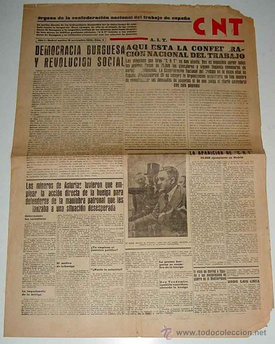 Militaria: ANTIGUO PERIODICO DE LA CNT - A.I.T. - N&ordm; 2 DE 15 DE NOVIEMBRE DE 1932, REPUBLICA, ORGANO DE LA CON