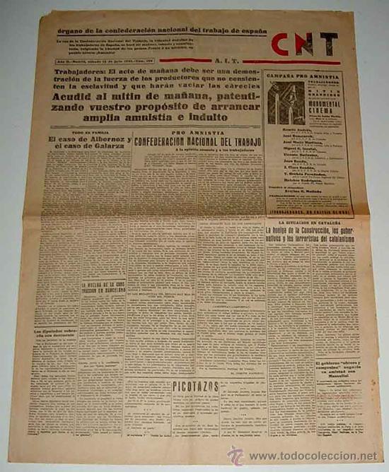 Militaria: ANTIGUO PERIODICO DE LA CNT - A.I.T. -N&ordm;193, 15 DE JULIO DE 1933, REPUBLICA ORGANO DE LA CONFEDERACI