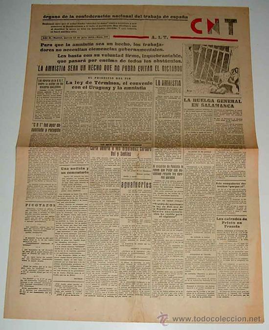 Militaria: ANTIGUO PERIODICO DE LA CNT REPUBLICA 13 DE JULIO DE 1933, - A.I.T. - ORGANO DE LA CONFEDERACION NAC