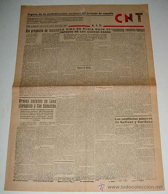 Militaria: ANTIGUO PERIODICO DE LA CNT - N&ordm; 109 DE 20 DE MARZO DE 1933, REPUBLICA, ORGANO DE LA CONFEDERACION N