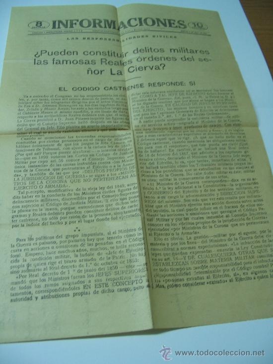Militaria: hoja revista Informaciones 1923 delitos castrense De la Cierva l