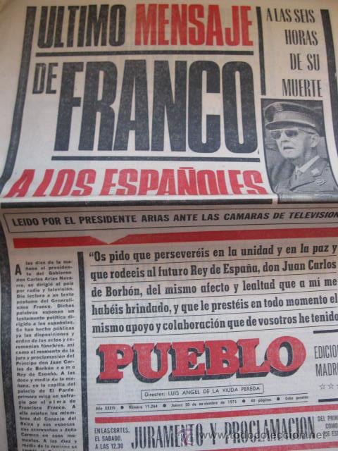 Military Antiques: LOTE PERIODICOS MUERTE  Y ENTIERRO DE FRANCO  PUEBLO - HOJA DEL LUNES