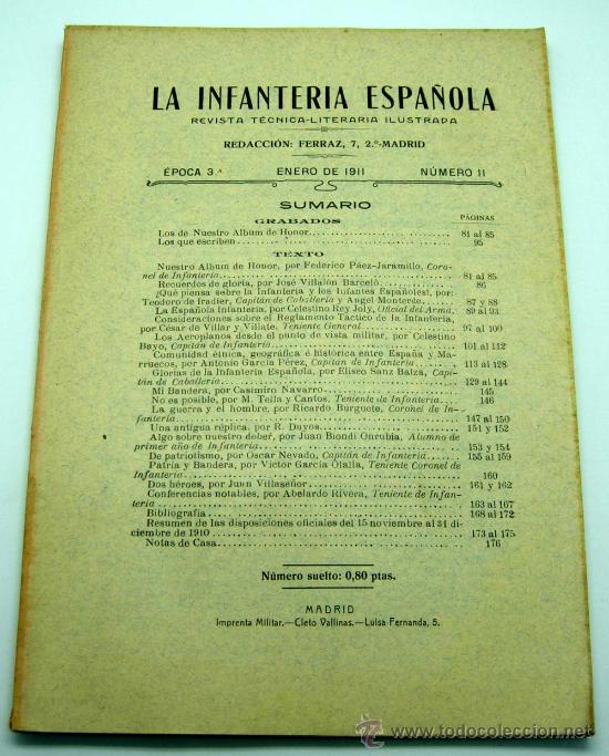 Militaria: La Infanter&iacute;a Espa&ntilde;ola Revista T&eacute;cnica Literatura Ilustrada Epoca 3&ordf; Enero 1911 N&ordm; II Cleto Vallina