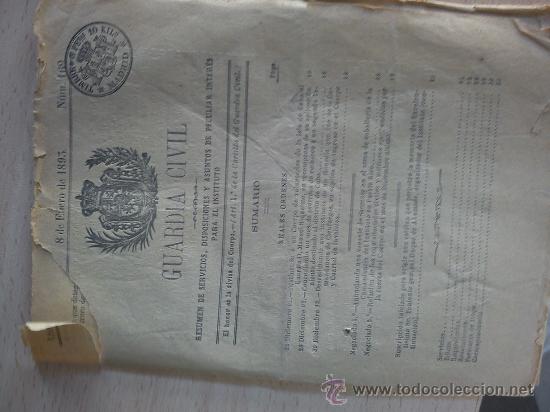 Militaria: boletin guardia civil a&ntilde;o 1893