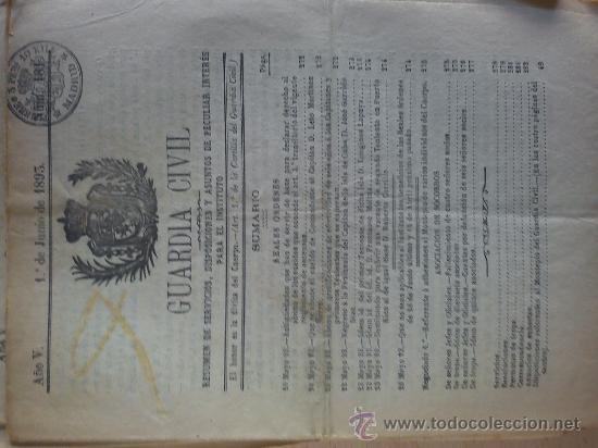 Militaria: boletin guardia civil a&ntilde;o 1893
