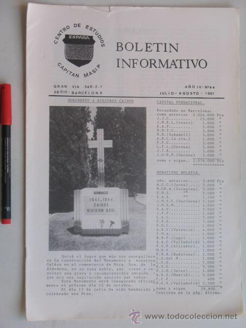 Militaria: Divisi&oacute;n Azul , Bolet&iacute;n Cap Masip. n&ordm; 44 julio-agosto 1991