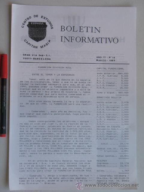Militaria: Divisi&oacute;n Azul, Bolet&iacute;n Cap. Masip n&ordm; 19 marzo 1989