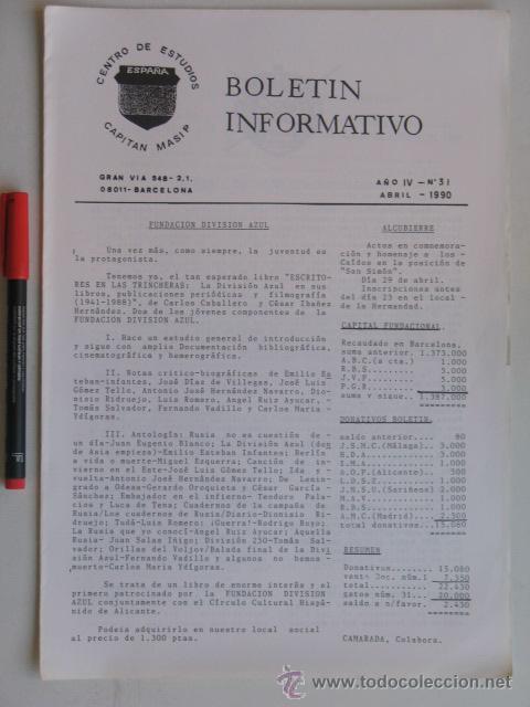 Militaria: Divisi&oacute;n Azul, Bolet&iacute;n Cap. Masip n&ordm; 31 abril 1990.