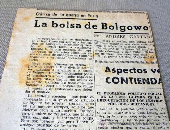 Militaria: RECORTE DE PERIODICO, DE EPOCA, DIVISION AZUL, CRONICA DE LA GUERRA DE RUSIA, 26  X 13 CM, 1940S