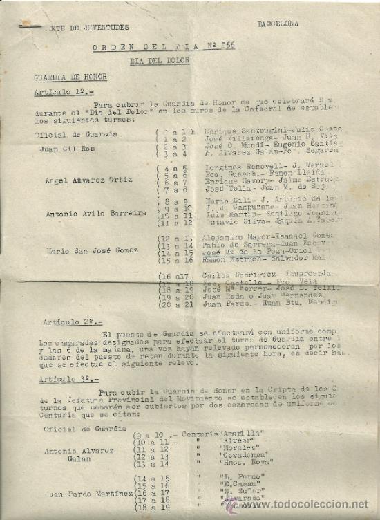 Militaria: Frente de Juventudes. Orden del D&iacute;a. n&ordm; 266. Barcelona.  2 p&aacute;ginas.