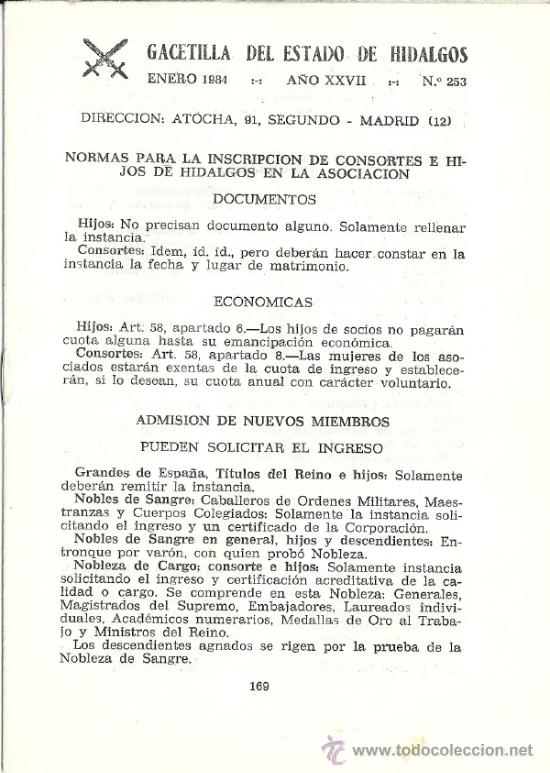 Militaria: Gacetilla del Estado de los Hidalgos. N&ordm; 253. Enero 1984. Asociaci&oacute;n de Hidalgos a Fuero de Espa&ntilde;a.