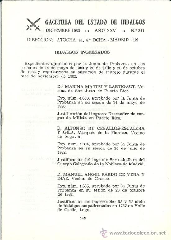 Militaria: Gacetilla del Estado de los Hidalgos. N&ordm; 241.  1984. Asociaci&oacute;n de Hidalgos a Fuero de Espa&ntilde;a.