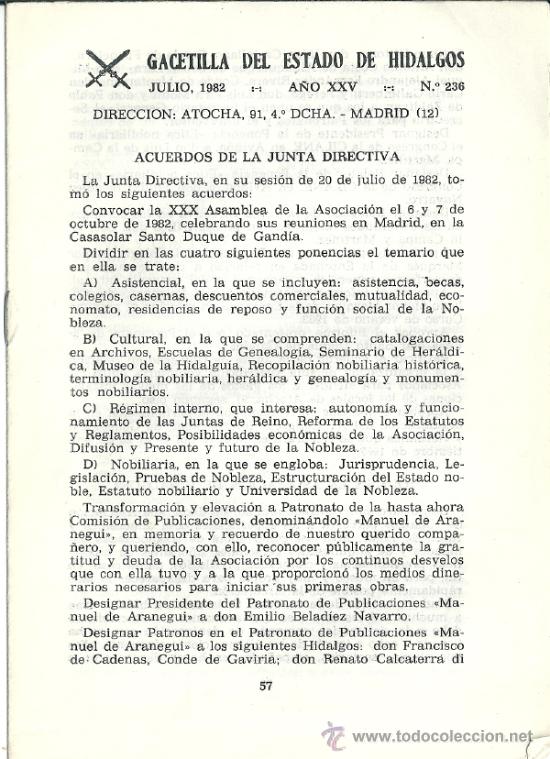 Militaria: Gacetilla del Estado de los Hidalgos. N&ordm; 236.  1982. Asociaci&oacute;n de Hidalgos a Fuero de Espa&ntilde;a.