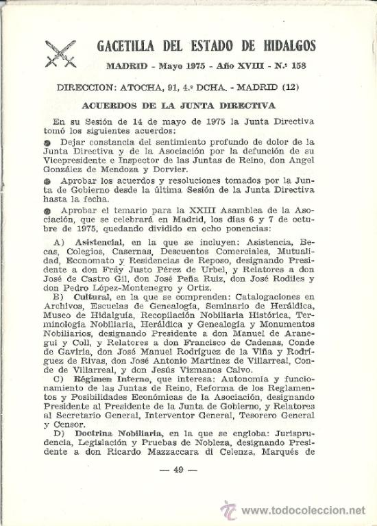 Militaria: Gacetilla del Estado de los Hidalgos. N&ordm; 158. Enero 1975. Asociaci&oacute;n de Hidalgos a Fuero de Espa&ntilde;a.