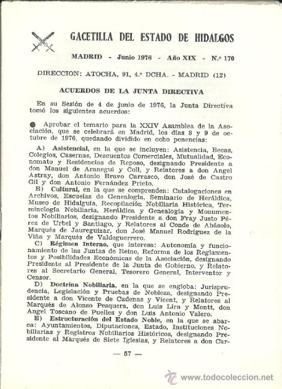 Militaria: Gacetilla del Estado de los Hidalgos. N&ordm; 170. 1976. Asociaci&oacute;n de Hidalgos a Fuero de Espa&ntilde;a.