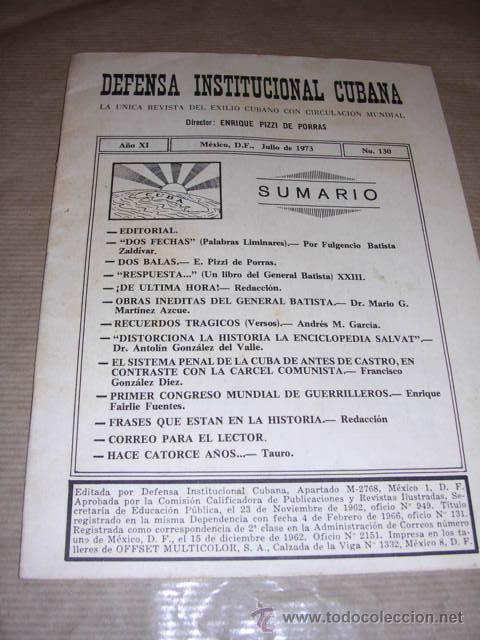 Militaria: REVISTA DEFENSA INSTITUCIONAL CUBANA,REVISTA DEL EXILIO CUBANO ,A&Ntilde;O XI MEXICO 1973 N&ordm;130