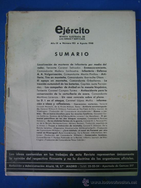 Military Antiques: Revista militar EJERCITO. Revista militar de las armas y servicios N&ordm; 103 Agosto 1948