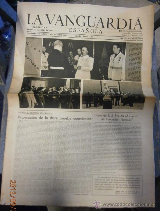 Militaria: Diario, La Vanguardia, s&aacute;bado 24 de julio de 1943, n&ordm; 23991, con fotograf&iacute;as
