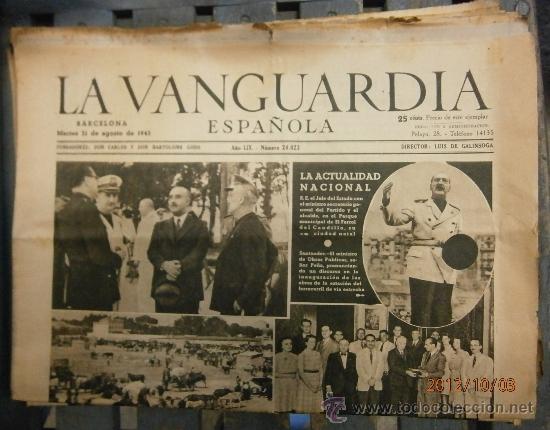 Militaria: lote de 5 peri&oacute;dicos LA VANGUARDIA, agosto 1943, con fotos de la 2&ordf; GM...