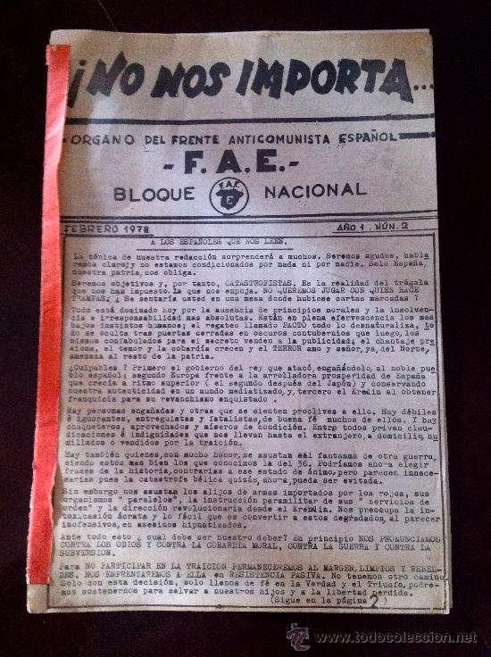Military Antiques: F.A.E. - ORGANO DEL FRENTE ANTICOMUNISTA ESPA&Ntilde;OL  - BLOQUE NACIONAL - A&Ntilde;O 1 , NUM. 2 - FEBRERO 1978