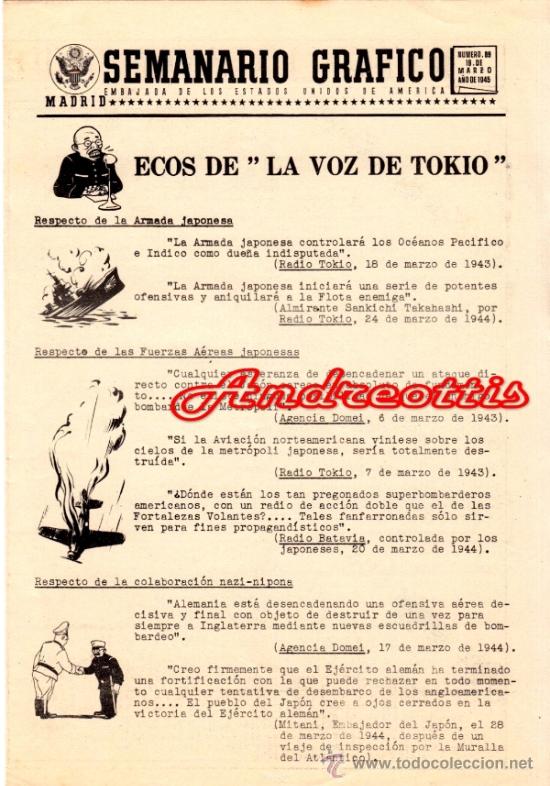 Militaria: SEMANARIO GRAFICO EMBAJADA DE LOS ESTADOS UNIDOS DE AMERICA. N&ordm; 89. 19 MARZO. 1945 MADRID.