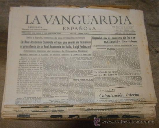 Militaria: Lote de 24 peri&oacute;dicos &rdquo;la vanguardia&rdquo; y 1 hoja oficial, del 1 al 31 de marzo 1940.