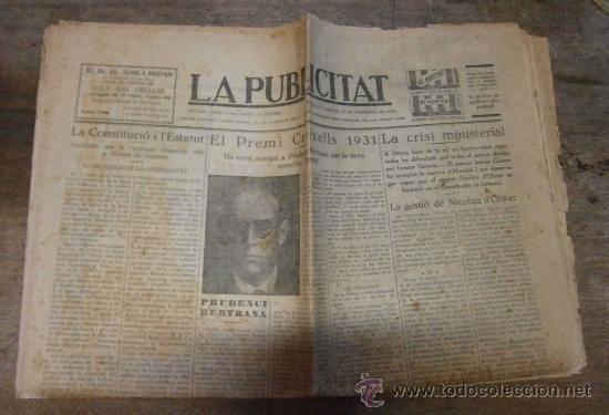 Military Antiques: Peri&oacute;dico &rdquo;La publicitat&rdquo;, en catal&agrave;, 15 de desembre 1931.