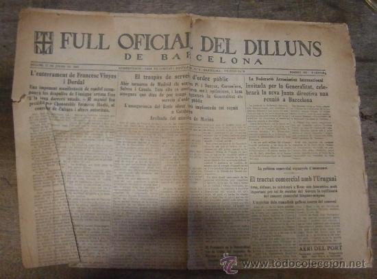 Militaria: Peri&oacute;dico &rdquo;Full oficial dels dilluns&rdquo;, 17 de juliol 1933.