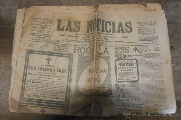 Militaria: Peri&oacute;dico Las noticias, n&ordm;9797, a&ntilde;o XXVIII, jueves 20 de septiembre de 1923.