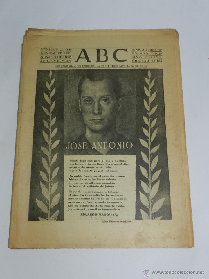 Militaria: ANTIGUO PERIODICO ABC NUM. 11068 DE 20 DE NOVIEMBRE DE 1938, PLENA GUERRA CIVIL, BATALLA DEL EBRO, F