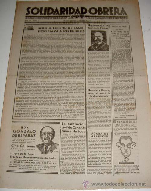 Military Antiques: ANTIGUO PERIODICO SOLIDARIDAD OBRERA - ORGANO DE LA CONFEDERACION REGIONAL DEL TRABAJO DE CATALU&Ntilde;A -
