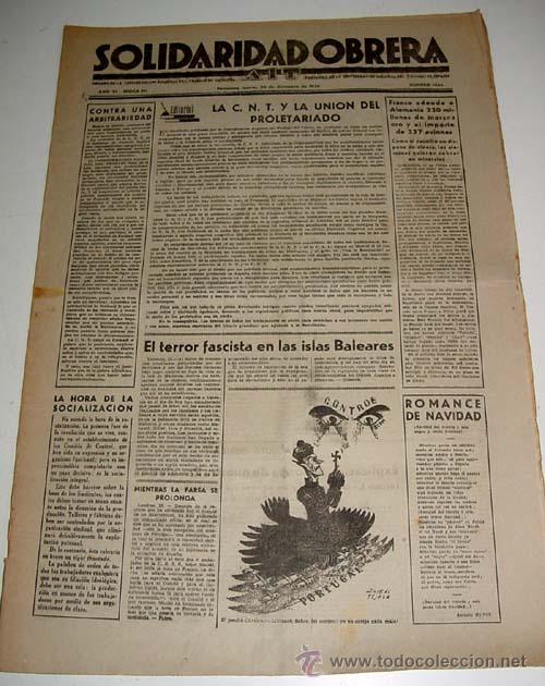 Military Antiques: ANTIGUO PERIODICO SOLIDARIDAD OBRERA - ORGANO DE LA CONFEDERACION REGIONAL DEL TRABAJO DE CATALU&Ntilde;A -