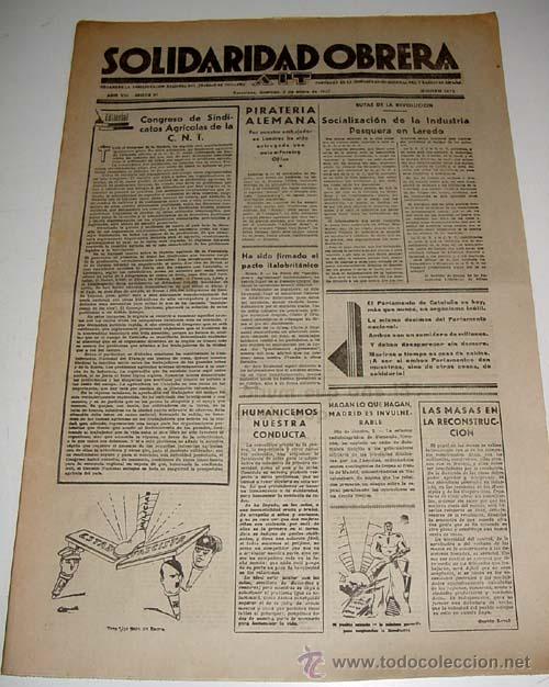 Military Antiques: ANTIGUO PERIODICO SOLIDARIDAD OBRERA - ORGANO DE LA CONFEDERACION REGIONAL DEL TRABAJO DE CATALU&Ntilde;A -