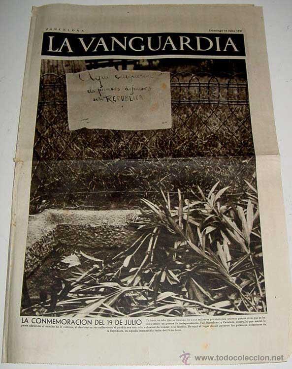 Militaria: LA VANGUARDIA - AQUICAYERON LOS PRIMEROS DEFENSORES DE LA REPUBLICA - GUERRA CIVIL - 4 PAG - 18 DE J