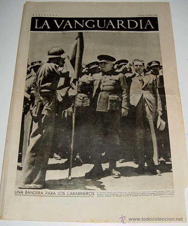 Militaria: LA VANGUARDIA - UNA BANDERA PARA LOS CARABINEROS - 4 PAG - 18 DE JUNIO DE 1937 - MUCHAS FOTOS - VIST