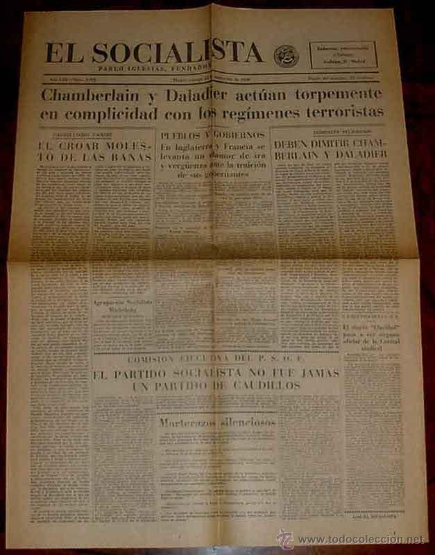 Militaria: ANTIGUO PERIODICO EL SOCIALISTA 23 DE SEPTIEMBRE 1938 PLENA GUERRA CIVIL ESPA&Ntilde;OLA - EDITADO EN MADRI