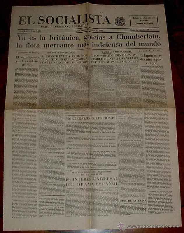 Militaria: ANTIGUO PERIODICO EL SOCIALISTA 28 DE JUNIO DE 1938 PLENA GUERRA CIVIL ESPA&Ntilde;OLA - EDITADO EN MADRID,