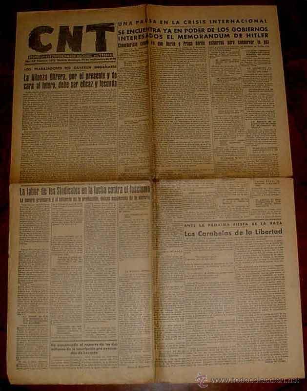 Militaria: ANTIGUO PERIODICO CNT DE 25 DE SEPTIEMBRE DE 1938 PLENA GUERRA CIVIL ESPA&Ntilde;OLA - EDITADO EN MADRID, O