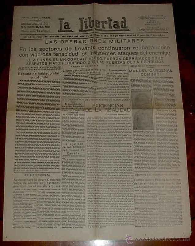 Militaria: ANTIGUO PERIODICO LA LIBERTAD 16 DE MAYO DE 1938 PLENA GUERRA CIVIL ESPA&Ntilde;OLA - DIARIO REPUBLICANO IN