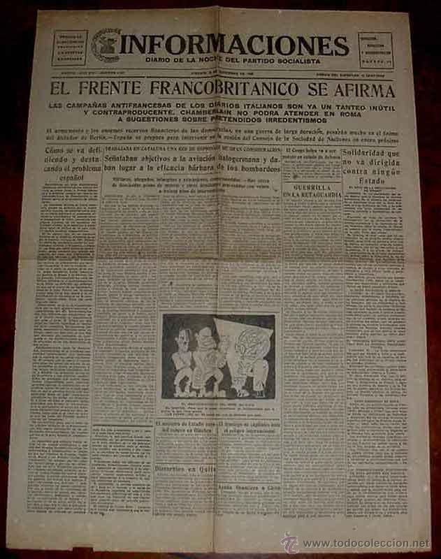 Militaria: ANTIGUO PERIODICO INFORMACIONES 16 DE DICIEMBRE DE 1938 PLENA GUERRA CIVIL ESPA&Ntilde;OLA - EDITADO EN MAD