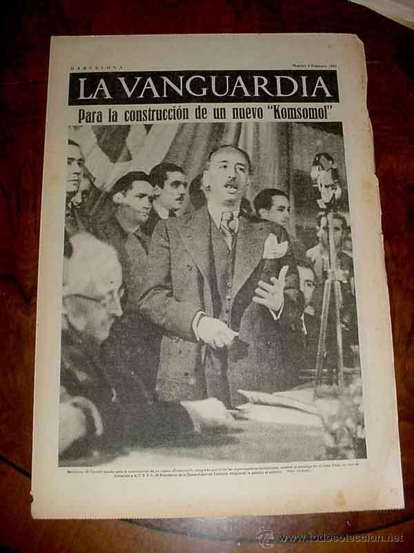 Militaria: LA VANGUARDIA - PARA LO CONSTRUCCION DE UN NUEVO KOMSOMOL - FRENTE DE MADRID - 4 PAG - 9 DE FEBRERO