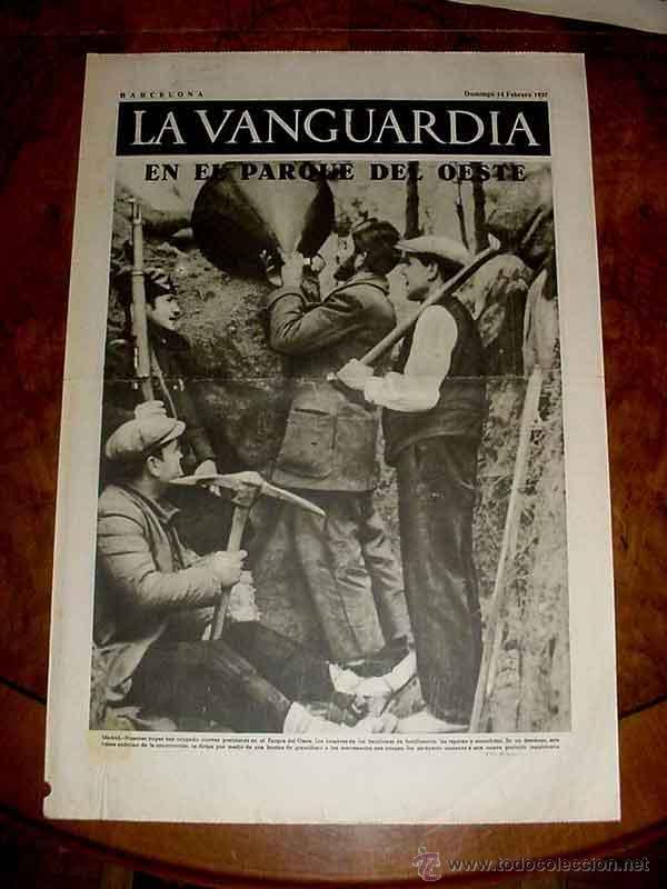 Militaria: LA VANGUARDIA - EN EL PARQUE DEL OESTE - 4 PAG - 14 DE FEBRERO DE 1937 - PLENA GUERRA CIVIL - MUCHAS