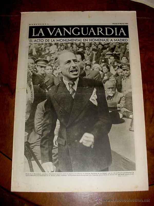 Militaria: LA VANGUARDIA - EL ACTO DE LA MONUMENTAL EN HOMENAJE A MADRID - 4 PAG - 9 DE MARZO DE 1937 - PLENA G