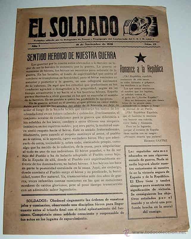Militaria: ANTIGUO PERIODICO EL SOLDADO - SENTIDO HEROICO DE NUESTRA GUERRA - 19 DE NOVIEMBRE DE 1938 - PLENA G