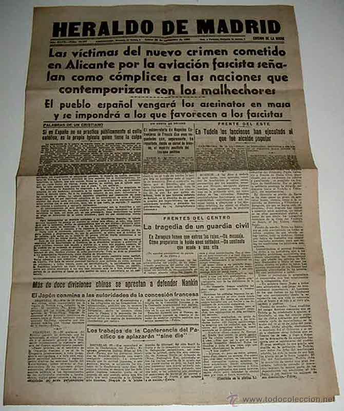 Militaria: ANTIGUO PERIODICO HERALDO DE MADRID - 22 DE NOVIEMBRE DE 1937 - PLENA GUERRA CIVIL - LAS VICTIMAS DE