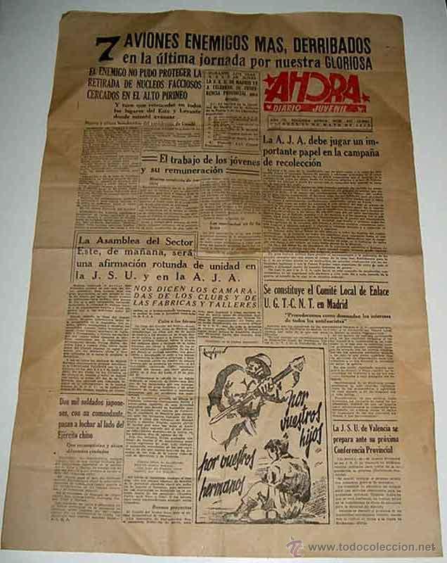 Militaria: ANTIGUO PERIODICO AHORA - DIARIO JUVENIL - 20 DE MAYO DE 1938 - PLENA GUERRA CIVIL - 7 AVIONES ENEMI