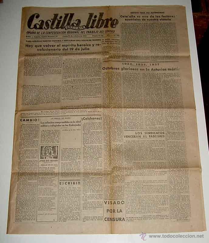 Militaria: ANTIGUO PERIODICO CASTILLA LIBRE - CNT AIT - ORGANO DE LA CONFEDERACION REGINAL DEL TRABAJO DEL CENT