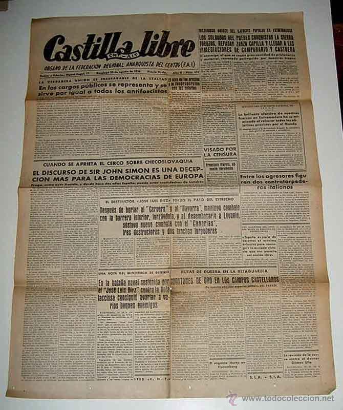 Militaria: ANTIGUO PERIODICO CASTILLA LIBRE - CNT AIT - ORGANO DE LA CONFEDERACION REGINAL DEL TRABAJO DEL CENT